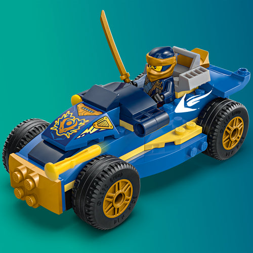 LEGO NINJAGO 71840 – Rogue mod Drix: Action-racerløb – nærbillede af den blå racerbil