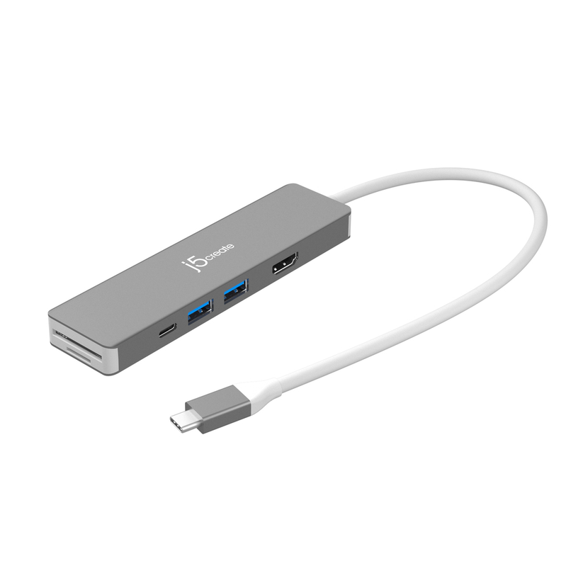 j5create JCD390-N – 4K60 USB-C-multiadapter – 10 Gbit/s – grå USB-C-multiadapter skråt forfra