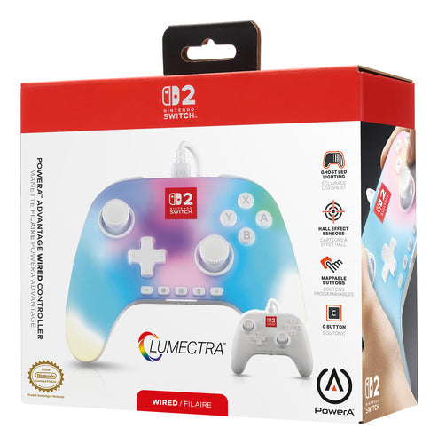 PowerA Advantage Wired Controller for Nintendo Switch 2 with Lumectra - White PowerA