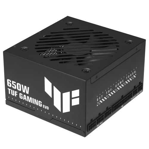 ASUS TUF Gaming 650B EVO – sort strømforsyning set skråt ovenfra