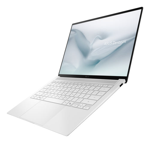 ASUS Zenbook S14 UX5406AA-SU236W Copilot+ PC – set skråt forfra (vinkel 2); tastaturlayout illustrativt