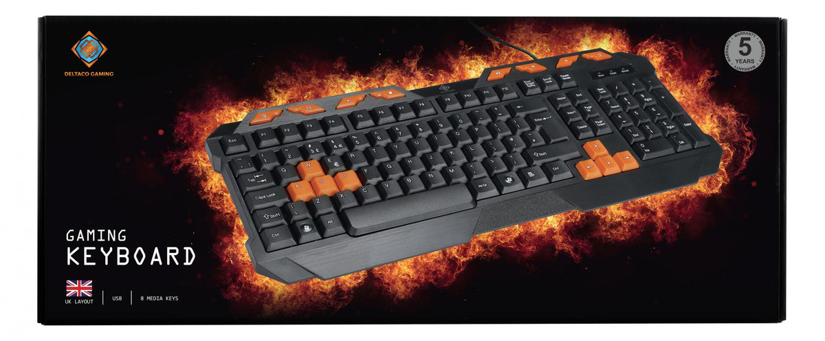 Keyboard, anti-ghosting, USB, UK layout, black / orange deltaco_gaming
