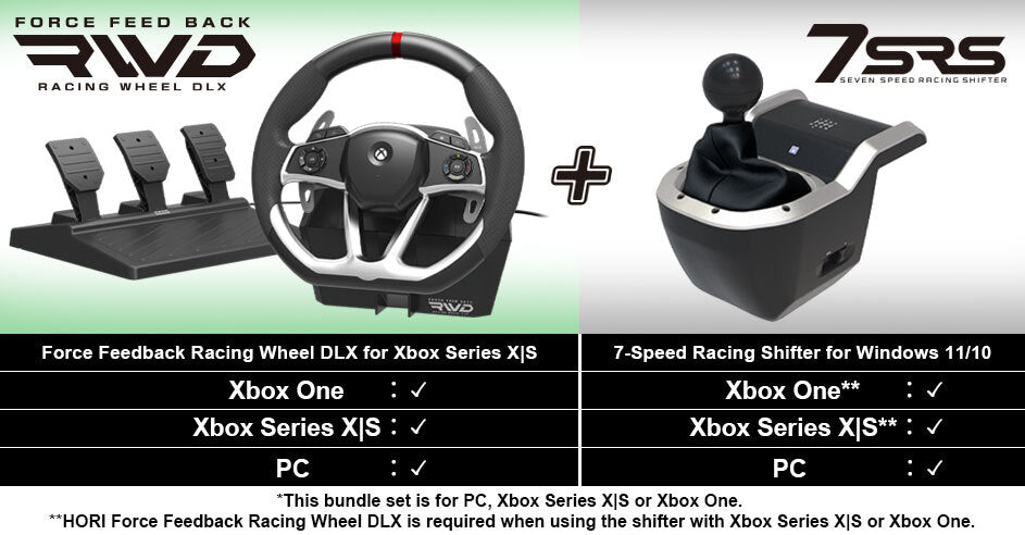 HORI - Force Feedback Racing Wheel DLX + 7-Speed Racing Shifter Bundle For Xbox Series X - S, Xbox One and PC (Windows 11/10)