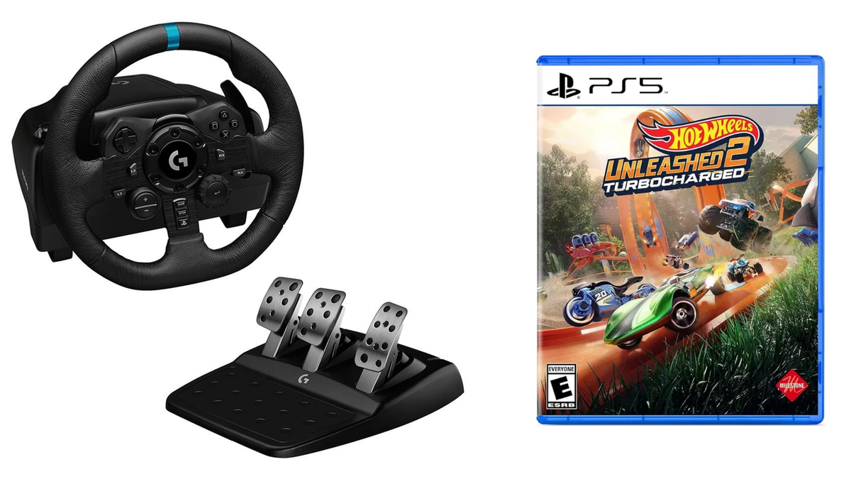 Logitech - G923 Racing Wheel and Pedals for PS5 + Hot Wheels Unleashed 2 PS5 GAME BUNDLE Logitech