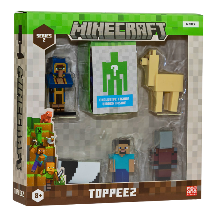 Minecraft - 6 cm Figure 6 pack Deluxe box S2 - Traveling Merchant, Llama, Panda, Steve, Pillager and Surprise Minecraft