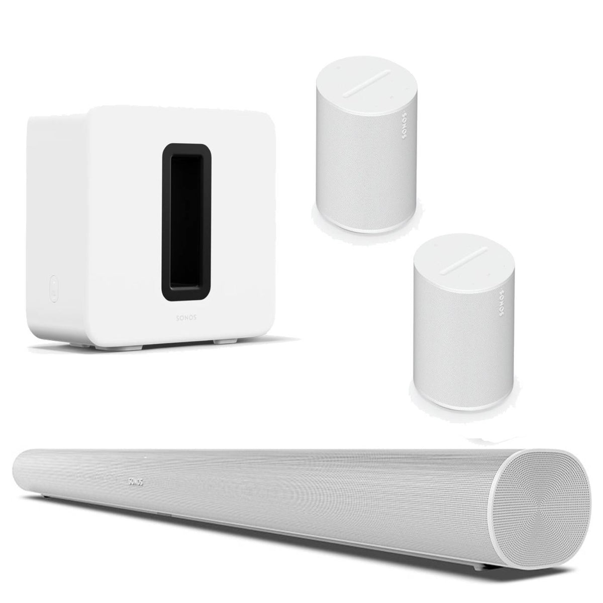 Sonos - 2x Era 100 Sub (Gen 3) & Arc - Bundle - Ultimate Home Audio System - White Sonos