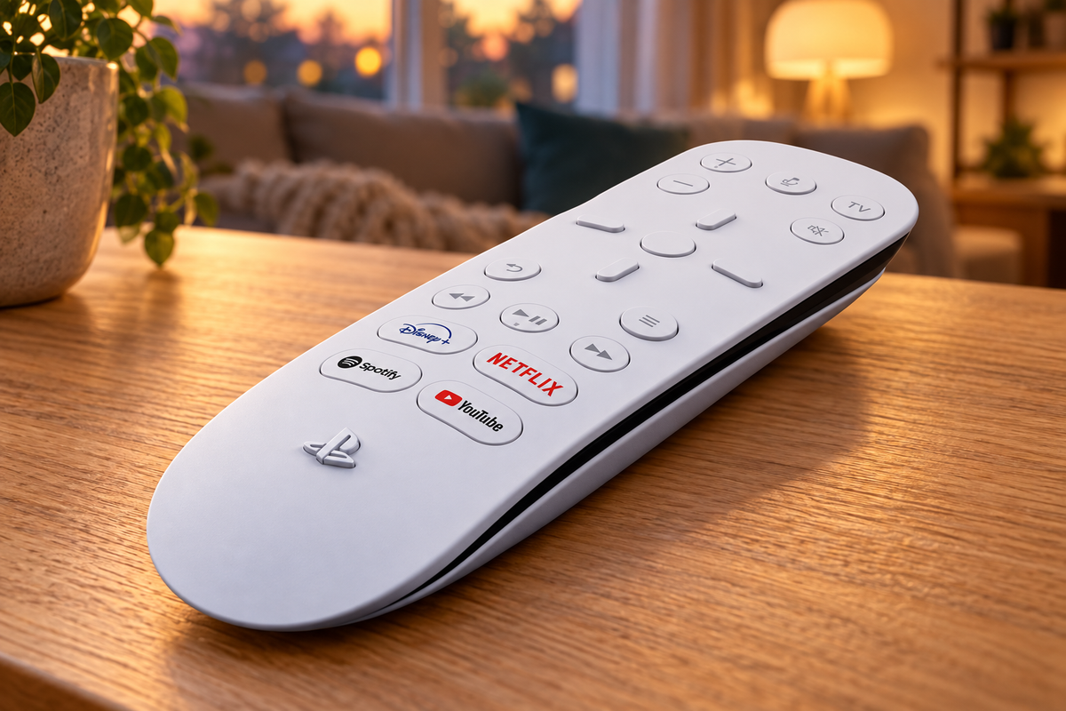 Sony PS5 Media Remote – mediefjernbetjening – stemningsbillede