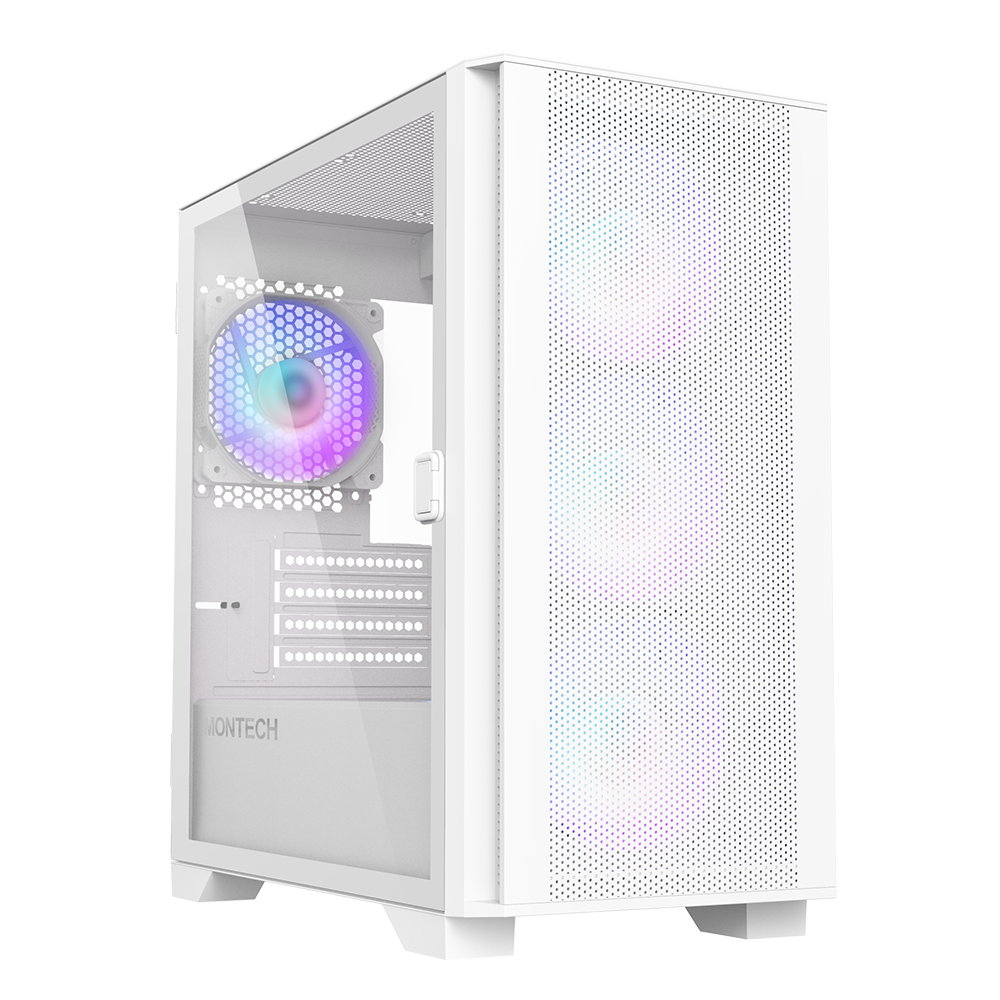 Montech Air 100 ARGB White - Micro ATX, Tempered glass, 4x ARGB fans included