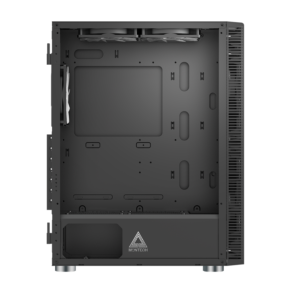Montech X3 Glas Sort - 6 Fans Inkluderet (Statisk RGB) - Tempereret Glas Side
