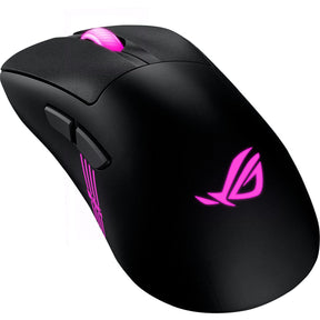 Sort ASUS ROG Keris II Origin – skråt ovenfra med RGB-logo og sideknapper