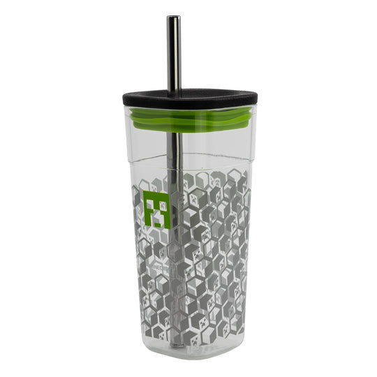 Minecraft-mugg med lock och metallsugrör - 540 ml