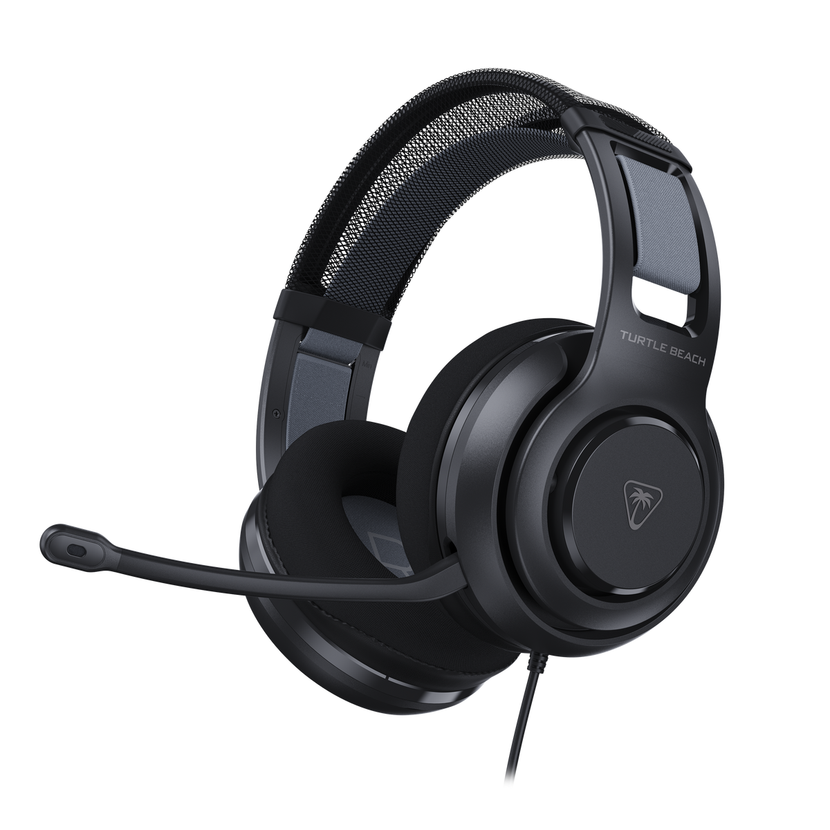 Turtle Beach Atlas 200 – Kablet headset – Sort – nærbillede af mikrofon og ørekop