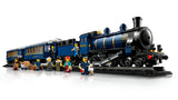 LEGO Ideas 21344 – Orientekspressen – lokomotiv og kulvogn med minifigurer på togspor