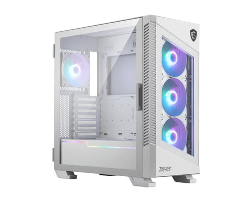 MSI MPG VELOX 100R White – hvidt PC-kabinet – glasfront og side på hvidt kabinet