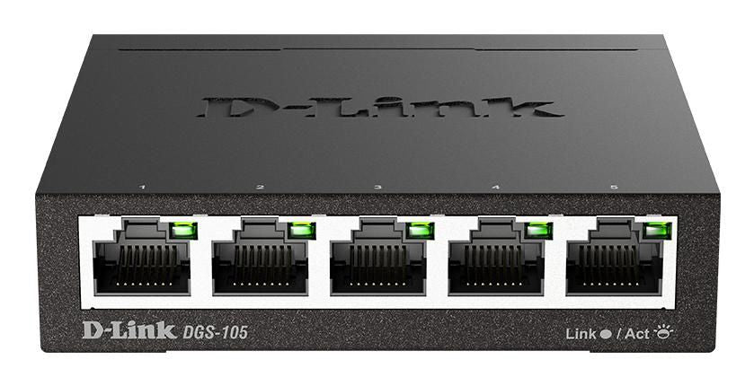 D-Link DGS-105 – 5-port Gigabit-netværksswitch – sort DGS-105 med fem Ethernet-porte