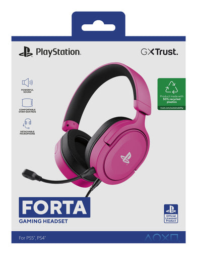 Trust GXT 498P Forta – lyserødt gamingheadset til PS5 og PS4 – emballage, forside