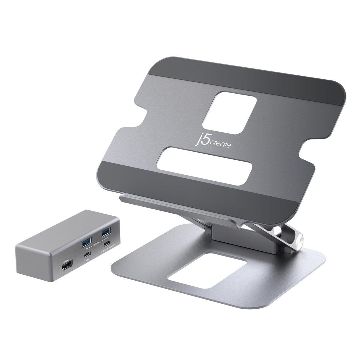 j5create – justerbart laptopstativ med 4K USB-C-dock – Modsatte side med hub