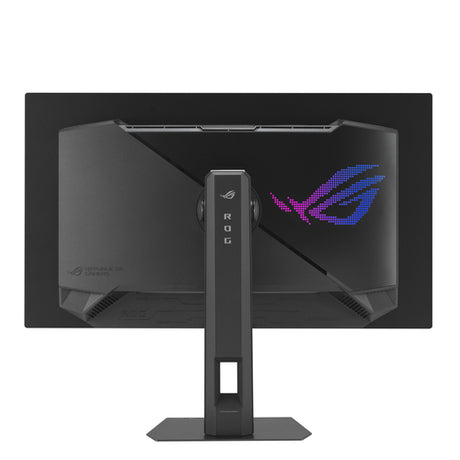ASUS ROG Strix XG27AQDPG – bagside med ROG-logo og monteret fod