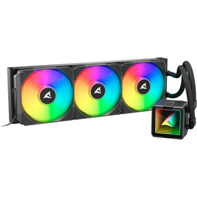 Sort Sharkoon S100 ARGB vandkøler med tre belyste blæsere og infinity mirror pumpe
