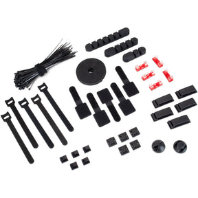 Sharkoon OfficePal Cable Organizer sæt med sorte clips, strips og velcrobånd