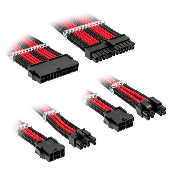 Kolink Core Standard Braided Cable Extension Kit - Jet Black/Racing Red  - 2x 6+2pin, 1x 4+4pin, 1x 20-4pin
