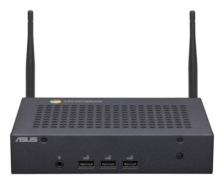 ASUS Fanless Chromebox CF40-BC012UN – skråt forfra med antenner