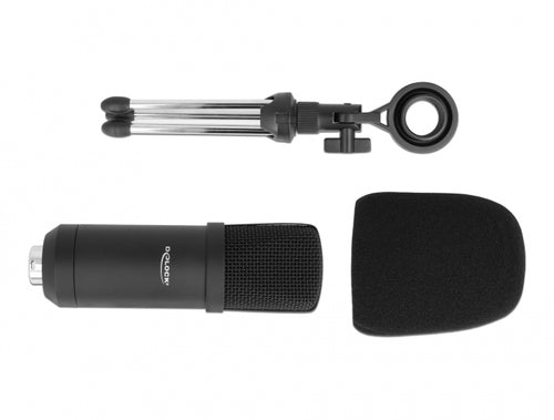 Professionelles Computer Podcasting Mikrofon mit XLR Anschluss und 3 Pin Klinkenstecker + Adapterkabel für Smartphone und Tablet DeLOCK