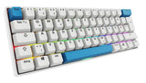 Hvidt Sharkoon SGK50 S4 Gen2 PBT tastatur i 60 procent format med blå accenttaster