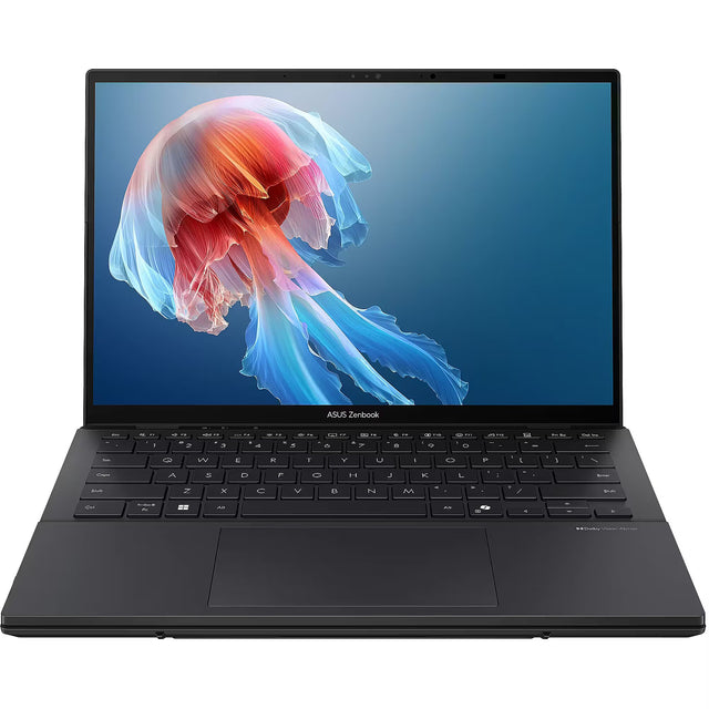 ASUS UX8406CA-QL358X i Inkwell Gray, åben Zenbook Duo set forfra med aftageligt tastatur