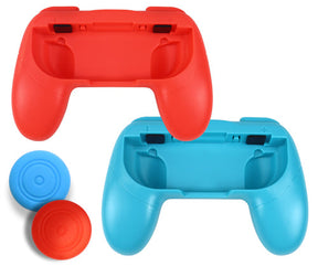 Maxx Tech Grip 'n' Play Kit Nintendo Switch – Røde og blå Joy-Con-greb med stickhætter