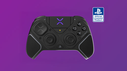 Turtle Beach Victrix Pro BFG Reloaded – PS/PC, sort – Sort PlayStation-controller på lilla baggrund