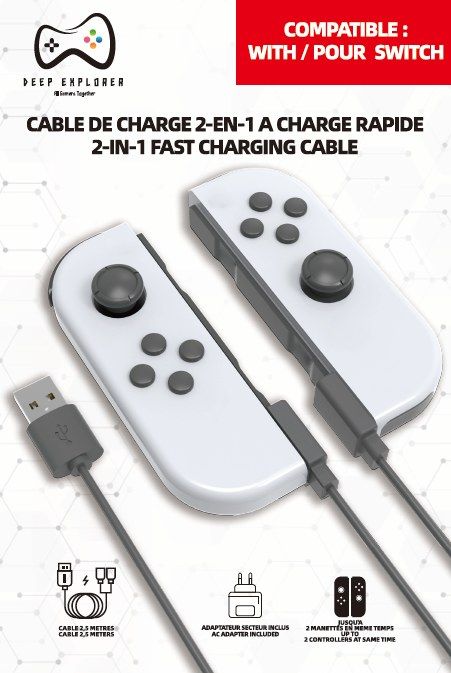 Deep Explorer 2-i-1-opladningskabel til Nintendo Switch Joy-Con