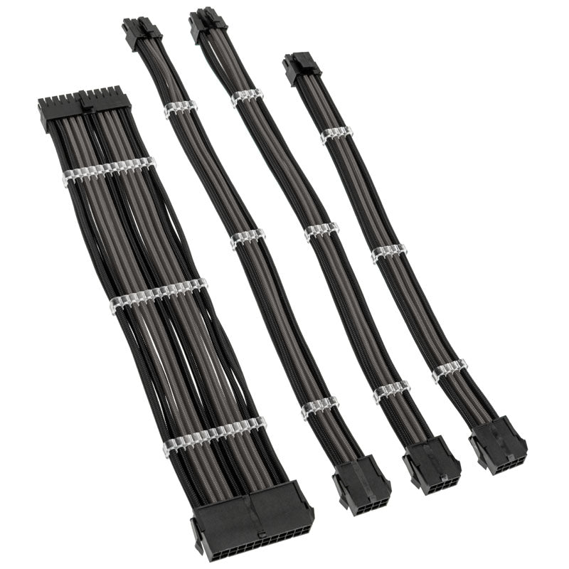 Kolink Core Standard Braided Cable Extension Kit - Jet Black/Gunmetal Grey  - 2x 6+2pin, 1x 4+4pin, 1x 20-4pin