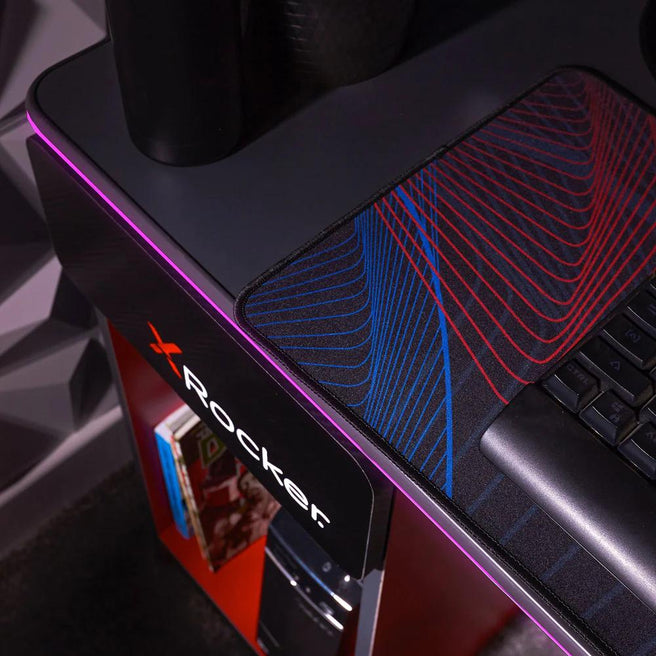 XROCKER CARBON-TEK DESK WITH WIRELESS CHARGING AND NEO FIBER LED XROCKER