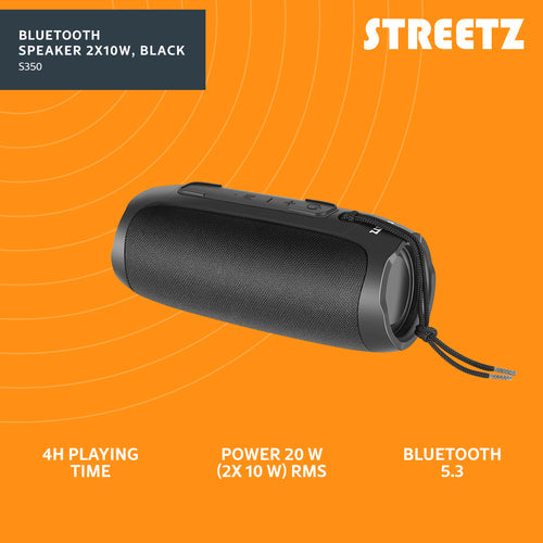 S350 Bluetooth Speaker 2x10W, AUX, micro SD slot, black streetz