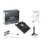 ASUS B850 MAX Gaming WiFi – bundkort med pakkeindhold lagt ud