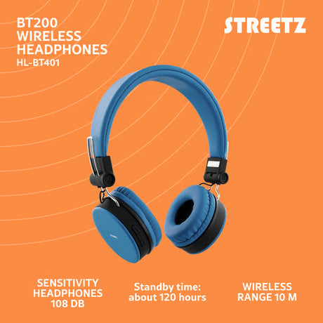 Foldbar on-ear BT headset, 3,5 mm, blå streetz
