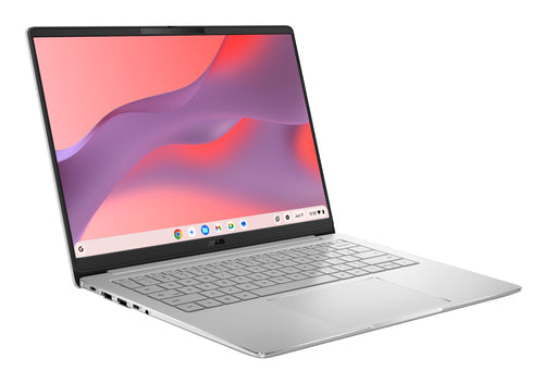 ASUS Chromebook CM14 CM1406CM4A-LY0050 – set skråt forfra; tastaturlayout illustrativt