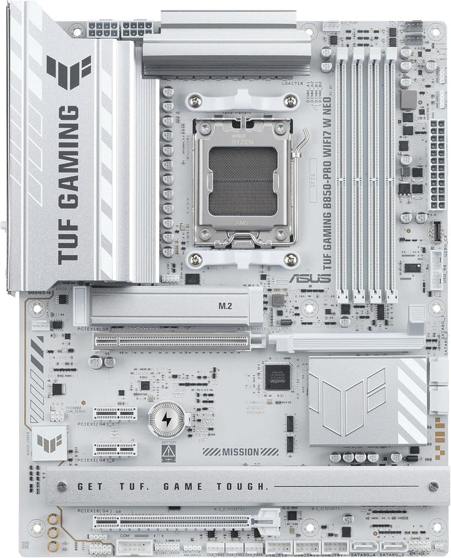 ASUS TUF Gaming B850-PRO WIFI7 W NEO – hvidt bundkort set ovenfra