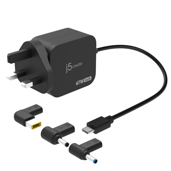 j5create 67 W GaN USB-C-oplader – 3 DC-adapterstik – EU