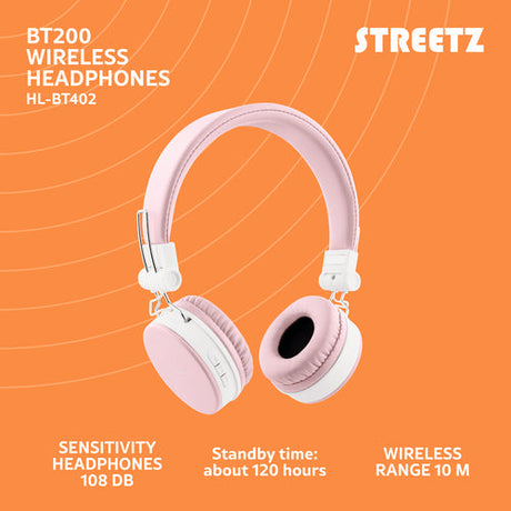 Foldbar on-ear BT headset, 3,5 mm, lyserød streetz