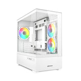 Hvidt Sharkoon MK6 RGB kabinet med glasfront, glasside og tre ARGB-blæsere