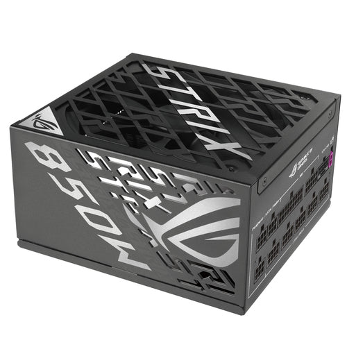 ASUS ROG Strix 850W Platinum – strømforsyning og ventilator fra modsat vinkel