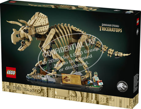 LEGO Jurassic World 77985 Triceratops-fossil – emballage med skeletmodel og vandmærke