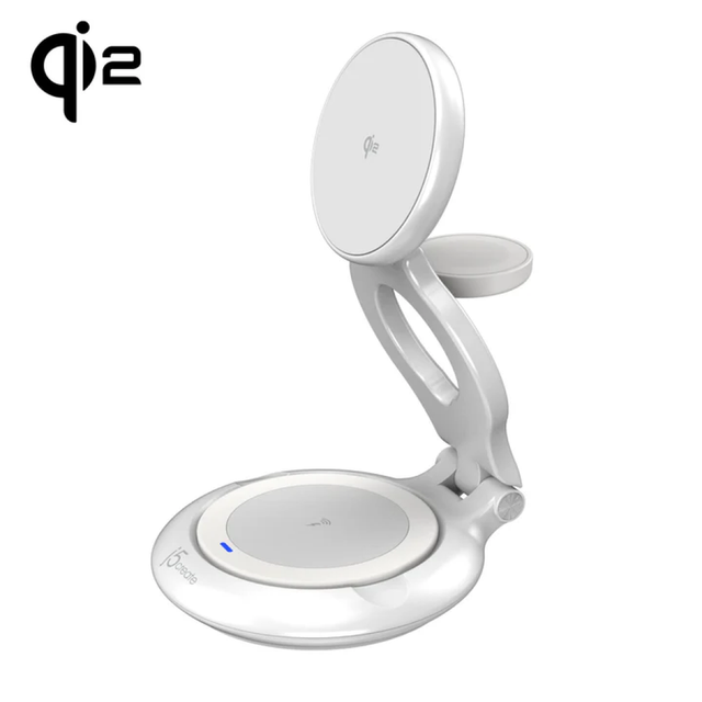 j5create JUPW3415-N – foldbar Qi2 3-i-1 ladestation – Qi2-oplader udfoldet