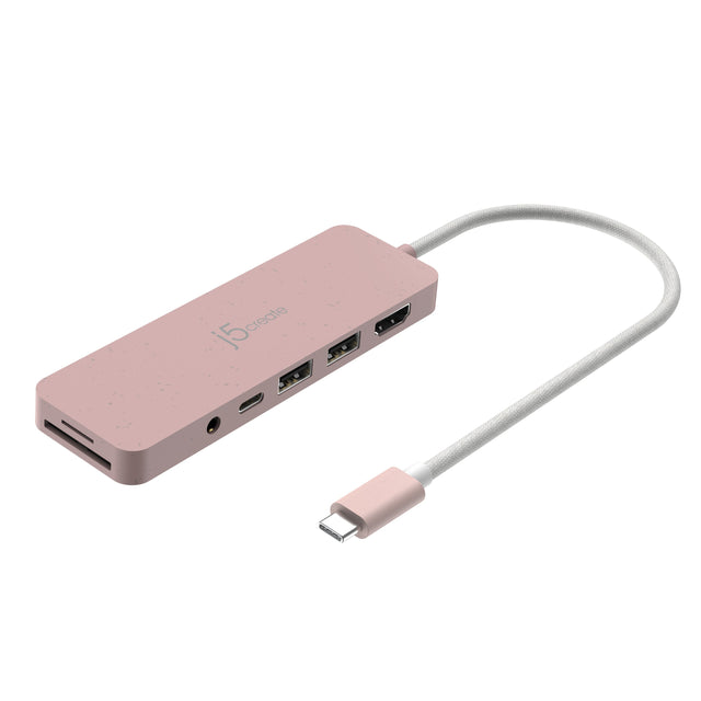 j5create JCD373ER – USB-C multiport-hub – Rose – Rose hub med kabel