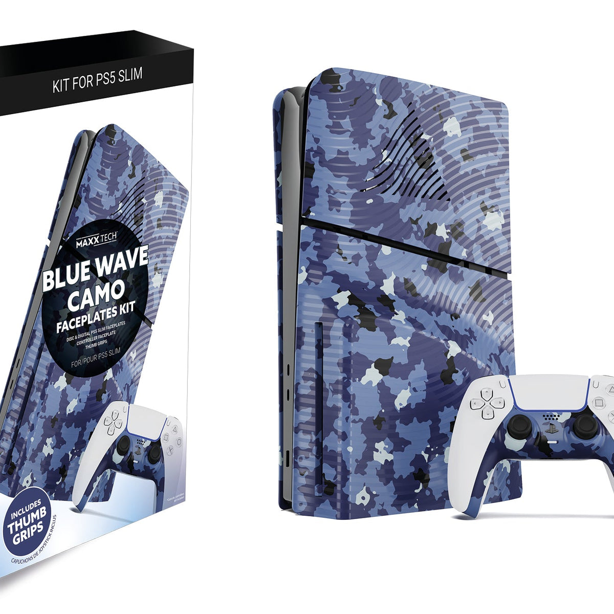 Maxx Tech Keyboard Maxx Tech PS5 Slim-cover og controllerfaceplate – Blue Wave Camo – Geekd