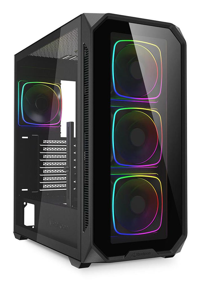 Sharkoon AK5G RGB Black Panoramic Dual Tempered Glass 4x 120mm ARGB PWM Fans USB-C BTF ATX Gaming PC Case Sharkoon