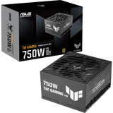 ASUS TUF Gaming 750W Gold EVO – strømforsyning sammen med produktemballage