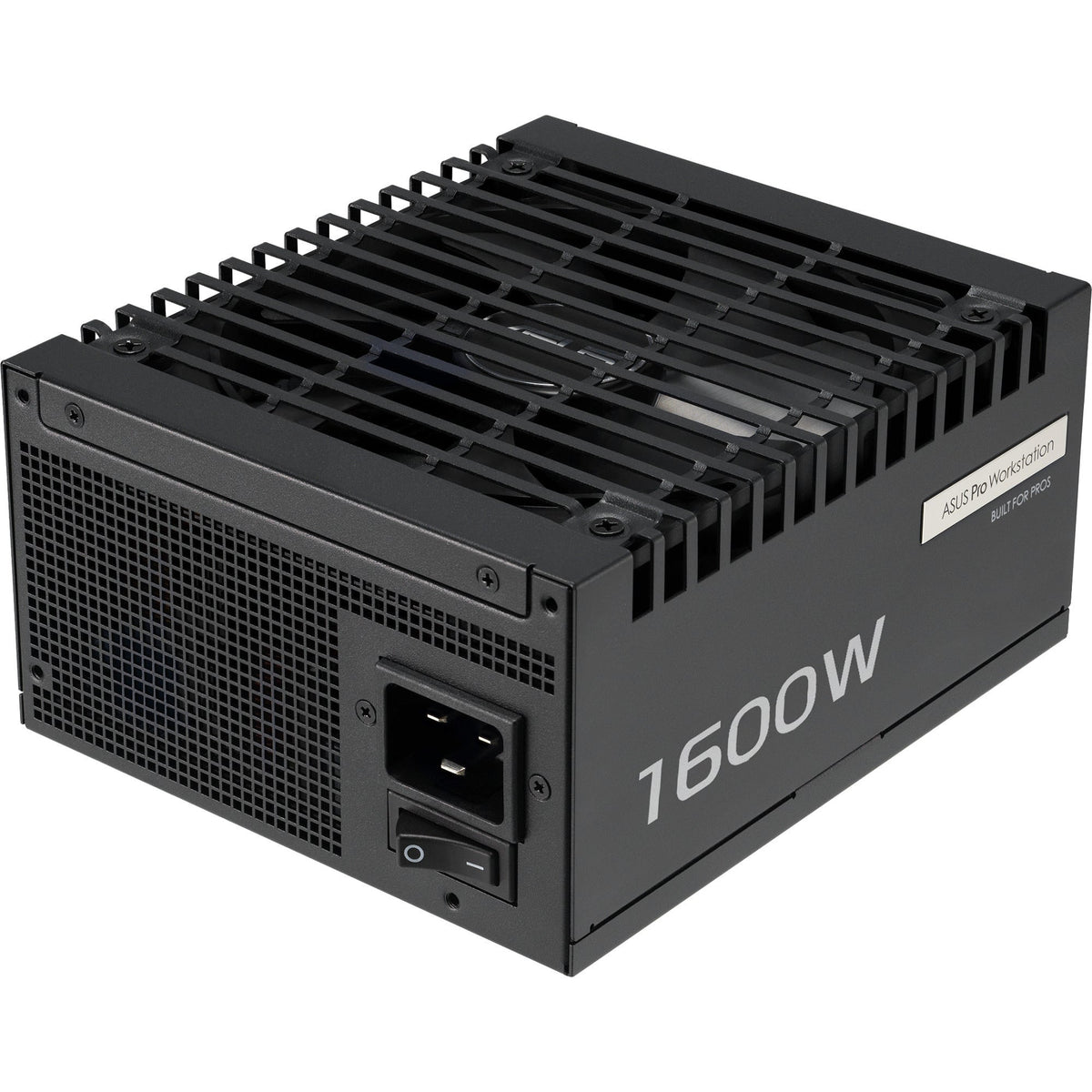 ASUS Pro WS 1600W Platinum – sort strømforsyning set skråt ovenfra